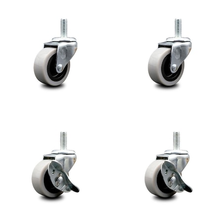 Service Caster 2 Inch Thermoplastic Wheel 8mm Threaded Stem Caster Set with 2 Brakes SCC SCC-TS05S210-TPRS-M815-2-SLB-2